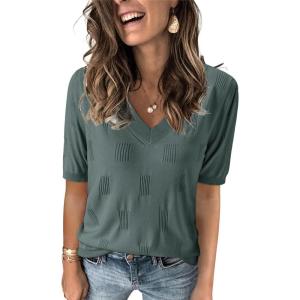 image:imageArachampCloz Womens Lightweight Spring Summer Sweater Tops Casual Short Sleeve Blouses ShirtsGrey Green