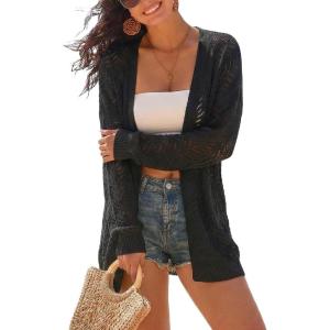 image:imageArachampCloz Womens Oversized Crochet Cover Up Summer Cardigan Lightweight Beach Vacation Kimonos 2026Black
