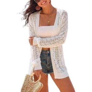 image:imageArachampCloz Womens Oversized Crochet Cover Up Summer Cardigan Lightweight Beach Vacation Kimonos 2026White