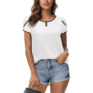 image:imageArachampCloz Womens Summer Tops Fashion 2023 Ruffle Short Sleeve V Neck Floral Dressy Casual Blouse ShirtsWhite