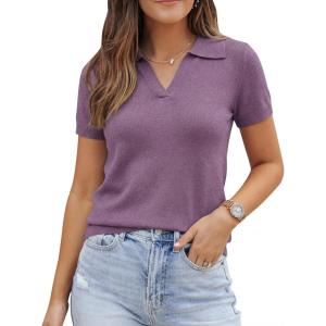 image:imageArachampCloz Womens Wool Blend Knit Spring Summer Business Casual Lightweight Short Sleeve Sweater Pullover 2026Purple