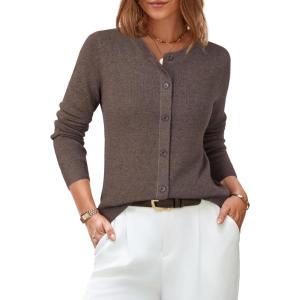 image:imageArachampCloz Womens Wool Blend Lightweight Business Casual Cardigan Sweaters TopsCoffee