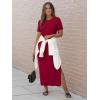 image:imageArachampCloz Womens Wool Blend Lightweight Spring Casual T Shirts Maxi Dress 2026Burgundy