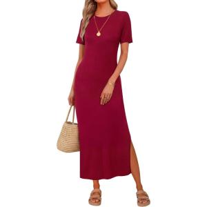 image:imageArachampCloz Womens Wool Blend Lightweight Spring Casual T Shirts Maxi Dress 2026Burgundy