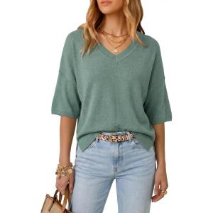 image:imageArachampCloz Womens Wool Blend Elbow Sleeve Summer Oversized Casual SweaterSage Green
