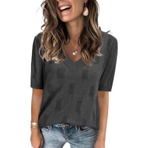 image:imageArachampCloz Womens Lightweight Spring Summer Sweater Tops Casual Short Sleeve Blouses ShirtsHeather Grey
