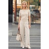 image:imageArachampCloz Womens 100 Cotton Short Sleeve Sweater Cropped Crew Neck Business Casual Tops Summer 2026Apricot