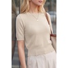 image:imageArachampCloz Womens 100 Cotton Short Sleeve Sweater Cropped Crew Neck Business Casual Tops Summer 2026Apricot