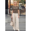 image:imageArachampCloz Womens 100 Cotton Short Sleeve Sweater Cropped Crew Neck Business Casual Tops Summer 2026Coffee
