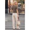 image:imageArachampCloz Womens 100 Cotton Short Sleeve Sweater Cropped Crew Neck Business Casual Tops Summer 2026Coffee