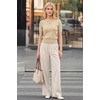 image:imageArachampCloz Womens 100 Cotton Short Sleeve Sweater Cropped Crew Neck Business Casual Tops Summer 2026Khaki