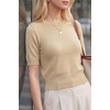image:imageArachampCloz Womens 100 Cotton Short Sleeve Sweater Cropped Crew Neck Business Casual Tops Summer 2026Khaki