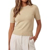 image:imageArachampCloz Womens 100 Cotton Short Sleeve Sweater Cropped Crew Neck Business Casual Tops Summer 2026Khaki