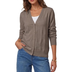 image:imageArachampCloz Womens 100 Cotton Regular Fit V Neck Button Up Cardigan Sweaters All Season Work TopsAcoffee
