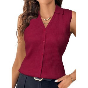 image:imageArachampCloz Womens 100 Cotton Slim Fit Button Down Summer Business Casual Tank Tops 2026Burgundy