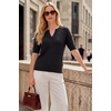 image:imageArachampCloz Womens 100 Cotton Polo V Neck Striped Short Sleeve Spring Casual Pullover Sweaters 2026Solid Black