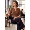 image:imageArachampCloz Womens 100 Cotton Polo V Neck Striped Short Sleeve Spring Casual Pullover Sweaters 2026Solid Brown
