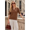image:imageArachampCloz Womens 100 Cotton Polo V Neck Striped Short Sleeve Spring Casual Pullover Sweaters 2026Solid Brown