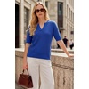 image:imageArachampCloz Womens 100 Cotton Polo V Neck Striped Short Sleeve Spring Casual Pullover Sweaters 2026Solid Royal Blue