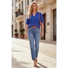 image:imageArachampCloz Womens 100 Cotton Polo V Neck Striped Short Sleeve Spring Casual Pullover Sweaters 2026Solid Royal Blue