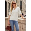 image:imageArachampCloz Womens 100 Cotton Polo V Neck Striped Short Sleeve Spring Casual Pullover Sweaters 2026Solid White