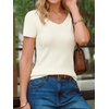 image:imageArachampCloz Womens Wool Blend Short Sleeve Sweater V Neck Lightweight Business Casual Outfits Spring Tops 2026Beige