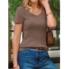 image:imageArachampCloz Womens Wool Blend Short Sleeve Sweater V Neck Lightweight Business Casual Outfits Spring Tops 2026Coffee