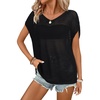 image:imageArachampCloz Women Crochet Tops 2025 Summer Wool Blended Sweater Vest Short Sleeve Fashion Outfits Oversized CoverupBlack