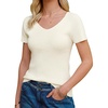 image:imageArachampCloz Womens Wool Blend Short Sleeve Sweater V Neck Lightweight Business Casual Outfits Spring Tops 2026Beige
