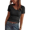 image:imageArachampCloz Womens Wool Blend Short Sleeve Sweater V Neck Lightweight Business Casual Outfits Spring Tops 2026Black