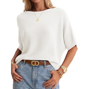 image:imageArachampCloz Womens 100 Cotton Oversized Sweater Batwing Sleeve Boat Neck Casual Work Pullover Tops 2026Beige