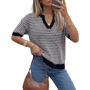 image:imageArachampCloz Womens 100 Cotton Polo V Neck Striped Short Sleeve Spring Casual Pullover Sweaters 2026Black 02