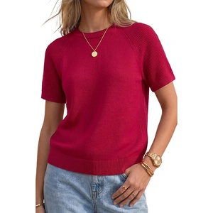 image:imageArachampCloz Womens 100 Cotton Textured Raglan Short Sleeve Sweater Casual Work Tops 2026Burgundy
