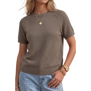 image:imageArachampCloz Womens 100 Cotton Textured Raglan Short Sleeve Sweater Casual Work Tops 2026Coffee