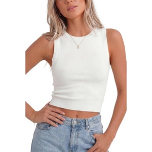 image:imageArachampCloz Womens Lyocell Blend Slim Fit Cropped Tank Tops Crewneck Casual Sweater Summer 2026White