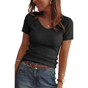 image:imageArachampCloz Womens Wool Blend Short Sleeve Sweater V Neck Lightweight Business Casual Outfits Spring Tops 2026Black