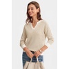 image:imageArachampCloz Womens 100 Cotton Polo V Neck Striped Long Sleeve Fall Casual Pullover Sweaters Trendy 2026Apricot