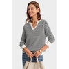 image:imageArachampCloz Womens 100 Cotton Polo V Neck Striped Long Sleeve Fall Casual Pullover Sweaters Trendy 2026Black