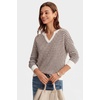 image:imageArachampCloz Womens 100 Cotton Polo V Neck Striped Long Sleeve Fall Casual Pullover Sweaters Trendy 2026Brown