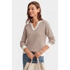 image:imageArachampCloz Womens 100 Cotton Polo V Neck Striped Long Sleeve Fall Casual Pullover Sweaters Trendy 2026Caramel