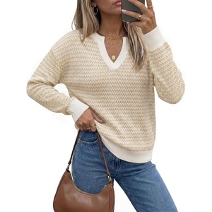 image:imageArachampCloz Womens 100 Cotton Polo V Neck Striped Long Sleeve Fall Casual Pullover Sweaters Trendy 2026Apricot