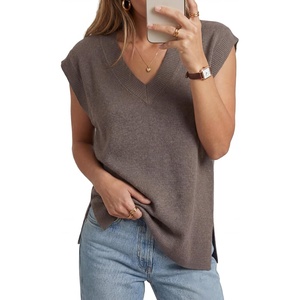 image:imageArachampCloz Womens Wool Blend Relaxed Fit Sleeveless Sweater Vest V Neck Office Work Casual Tops 2026Coffee
