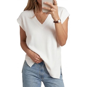 image:imageArachampCloz Womens Wool Blend Relaxed Fit Sleeveless Sweater Vest V Neck Office Work Casual Tops 2026White