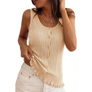 image:imageArachampCloz Womens 100 Cotton Sleeveless Tank Tops Sweater Vest Ruffle Beach Resort Cruise Wear Trendy Summer 2026Apricot