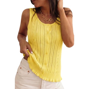 image:imageArachampCloz Womens 100 Cotton Sleeveless Tank Tops Sweater Vest Ruffle Beach Resort Cruise Wear Trendy Summer 2026Yellow
