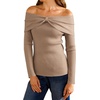 image:imageArachampCloz Womens Wool Blend Slim Fit Off The Shoulder Fall Sweater 2025Khaki