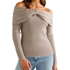 image:imageArachampCloz Womens Wool Blend Slim Fit Off The Shoulder Fall Sweater 2025Oatmeal Coffee