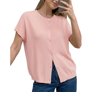 image:imageArachampCloz Womens Wool Blend Oversized Lightweight Cardigan Short Sleeve Summer Casual Sweaters TopsBlush Pink