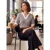 image:imageArachampCloz Womens 100 Cotton Polo V Neck Striped Short Sleeve Summer Casual Pullover Sweaters 2026Brown