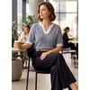 image:imageArachampCloz Womens 100 Cotton Polo V Neck Striped Short Sleeve Summer Casual Pullover Sweaters 2026Navy